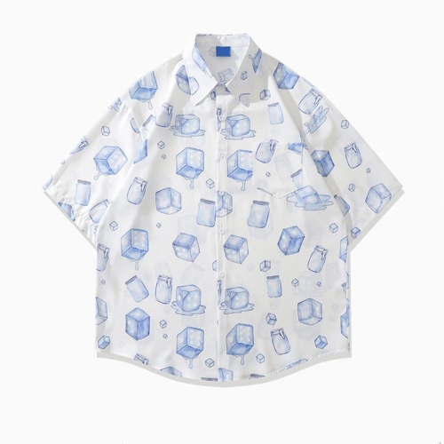 Casual plus size non-stretch batch printing pocket men shirts