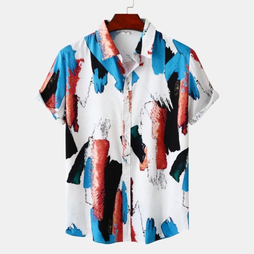 Casual retro plus size non-stretch batch printing short sleeve men shirts