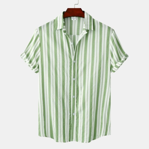 Casual plus size non-stretch stripe printing short sleeve men shirts