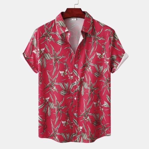 Casual plus size non-stretch floral batch printing short sleeve men shirts