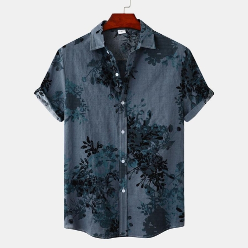 Casual plus size non-stretch 2 colors floral printing short sleeve men shirts