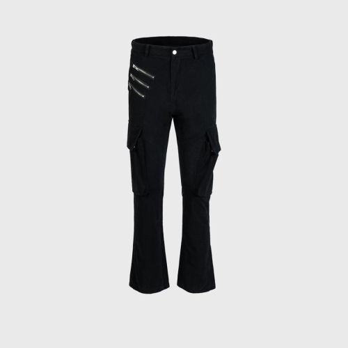 High street casual multi-pocket non-stretch zip-up cargo trousers