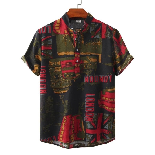 Casual plus size non-stretch letter batch printing short sleeve men shirt
