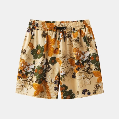 Casual plus size non-stretch floral batch printing drawstring straight shorts