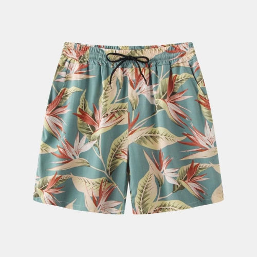 Casual plus size non-stretch floral batch printing drawstring pocket shorts