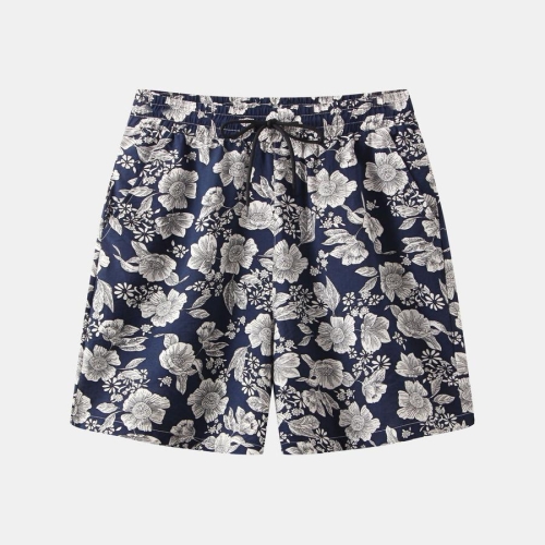 Casual plus size non-stretch flower batch printing drawstring pocket shorts