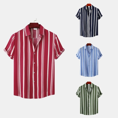 Casual plus size non-stretch 4 colors stripe printing short sleeve men shirt