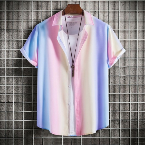 Casual plus size non-stretch gradient tie dye men shirt(no white vest)