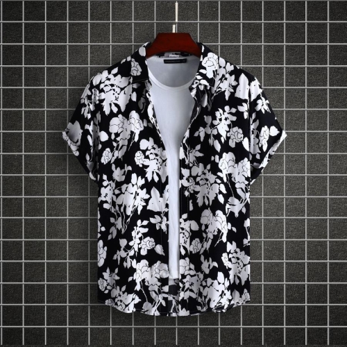 Casual plus size non-stretch floral batch printing men shirt(no white vest)