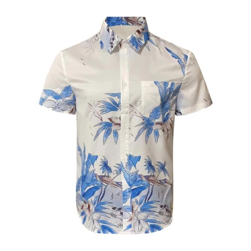 Casual plus size non-stretch coco & flower printing single-breasted men shirt