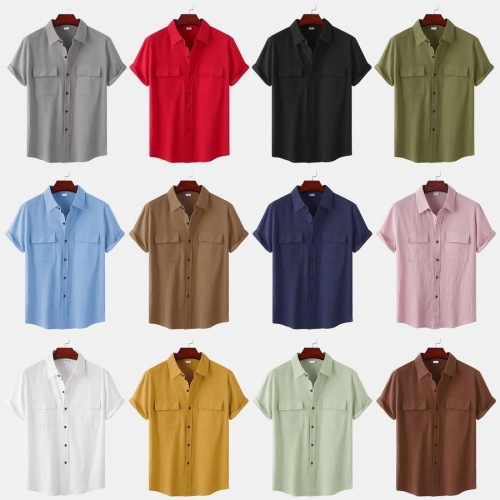 Casual plus size non-stretch 12 colors short sleeve pocket men shirt