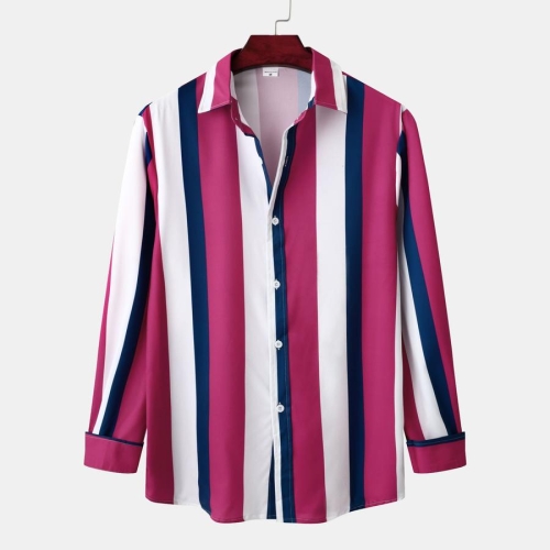 Casual plus size non-stretch 3 colors stripe printing long sleeve men shirt