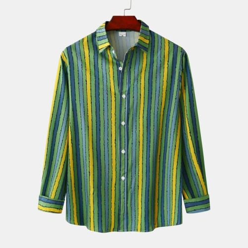 Casual plus size non-stretch stripe printing long sleeve men shirt
