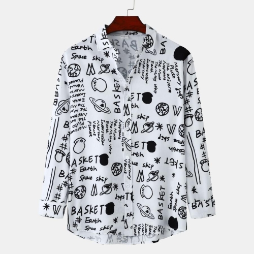 Casual plus size non-stretch letter batch printing long sleeve men shirt
