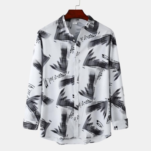 Casual plus size non-stretch letter & graffiti printing long sleeve men shirt