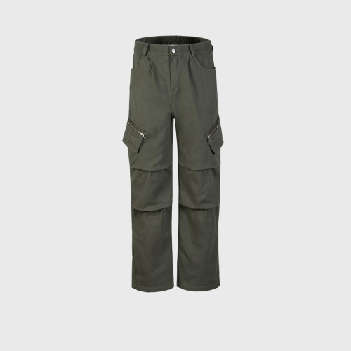 Casual non-stretch zip-up pocket high street straight cargo pants