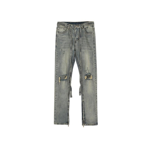 Stylish high street denim non-stretch hole pocket trend jeans