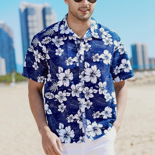 Casual plus size non-stretch floral allover printing short sleeve men shirt
