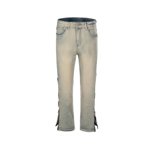 Fashion trend denim non-stretch side zip-up washed high street jeans