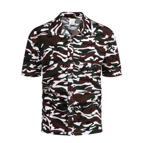 Casual plus size non-stretch camo allover printing short sleeve men shirt#1#