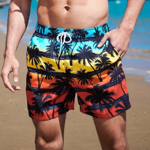 Casual plus size non-stretch coconut tree print men beach shorts#1#(with lined)