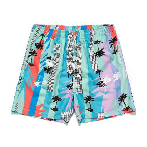 Casual plus size non-stretch coconut tree print men beach shorts#2#(with lined)