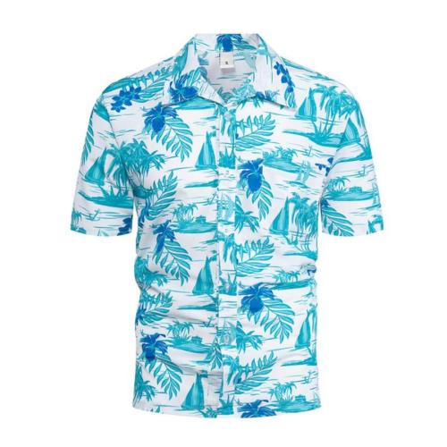 Casual plus size non-stretch leaf & flower printing short sleeve beach men shirt