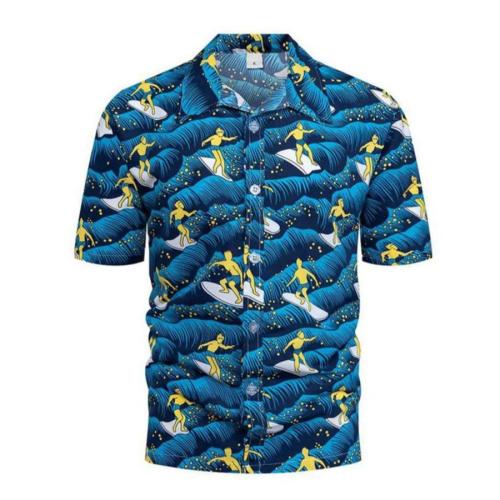 Casual plus size non-stretch surfing allover printing short sleeve men shirt