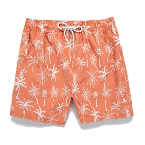 Casual plus size 3 colors orange coconut tree print men beach shorts(with lined)