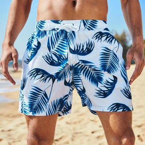 Casual plus size non-stretch leaf batch printing men beach shorts(with lined)#1#