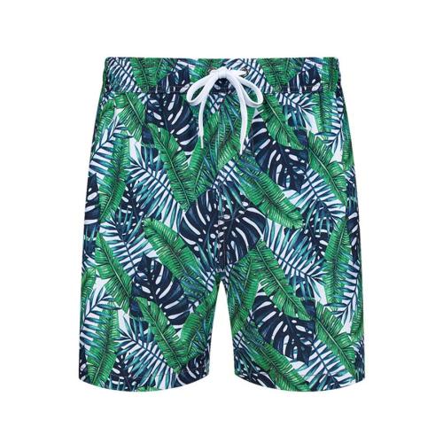 Casual plus size non-stretch leaf batch printing men beach shorts(with lined)#2#
