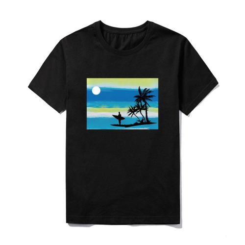 Casual plus size slight stretch 2 colors coconut tree fixed printing men t-shirt