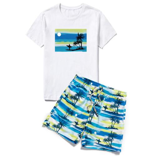 Casual plus size slight stretch beach men shorts sets(with lined)
