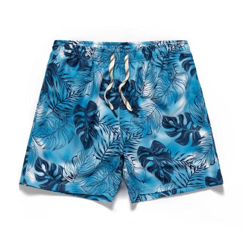 Casual plus size non-stretch leaf allover printing men beach shorts(with lined)