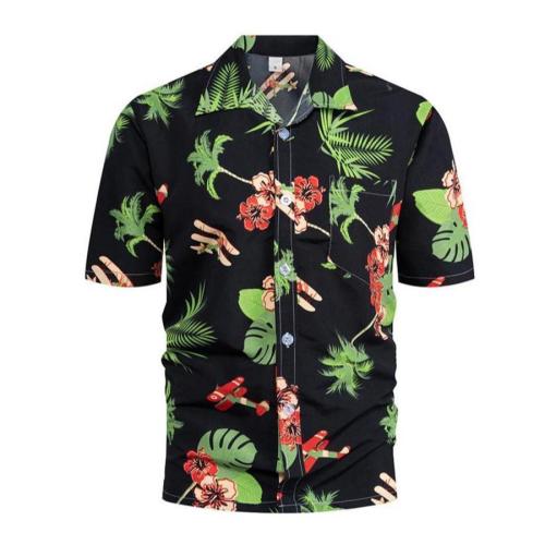 Casual plus size non-stretch floral batch printing short sleeve beach men shirt