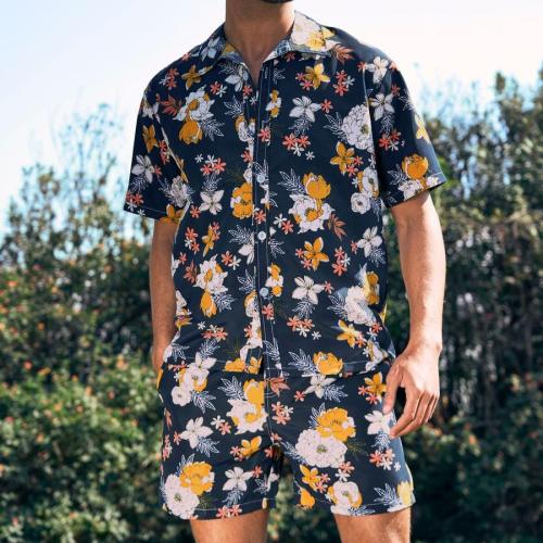 Casual plus size non-stretch floral print beach men shorts sets(with lined)#2#