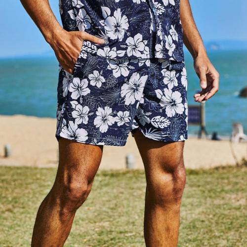 Casual plus size non-stretch floral printing men beach shorts(with lined)#1#