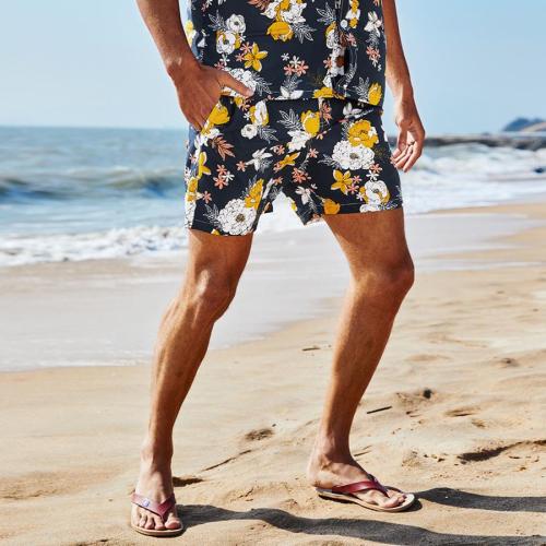 Casual plus size non-stretch floral printing men beach shorts(with lined)#2#
