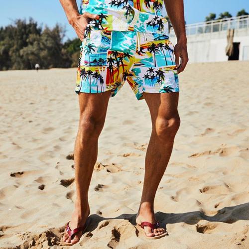 Casual plus size non-stretch batch printing men beach shorts(with lined)