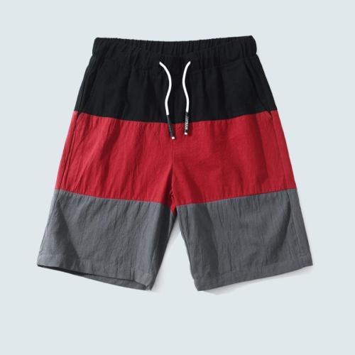 Casual plus size slight stretch color contrast drawstring pocket men's shorts