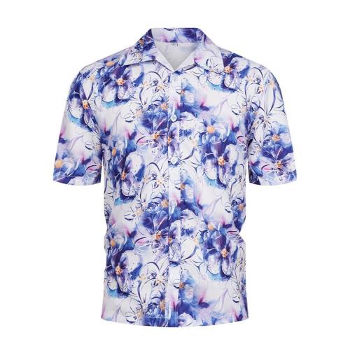 Casual plus size non-stretch floral allover printing single-breasted men shirt