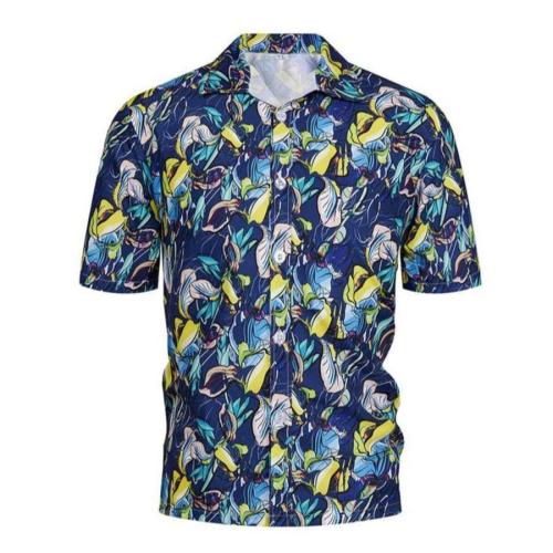 Casual plus size non-stretch plant batch printing single-breasted men shirt