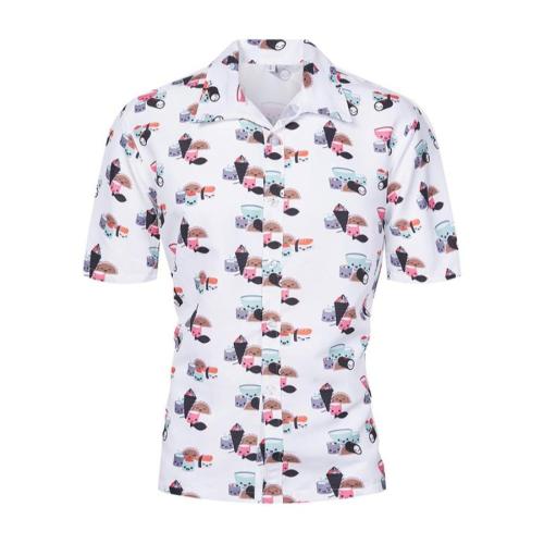 Casual plus size non-stretch cartoon pattern printing single-breasted men shirt