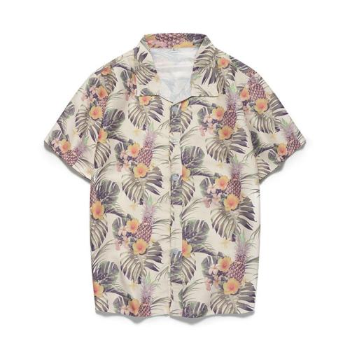 Casual plus size non-stretch pineapple & flower batch printing beach men shirt