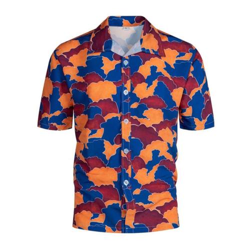 Casual plus size non-stretch batch printing single-breasted men shirt
