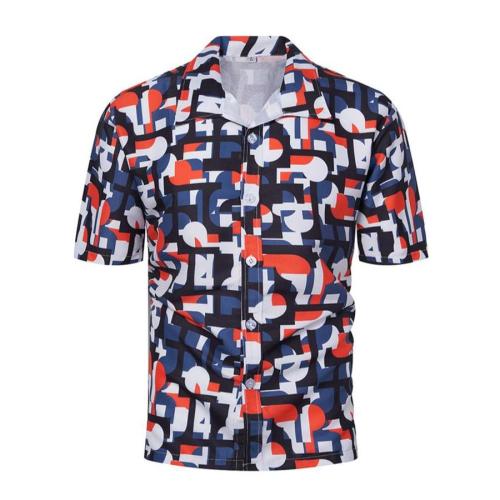 Casual plus size non-stretch batch printing short sleeve men shirt