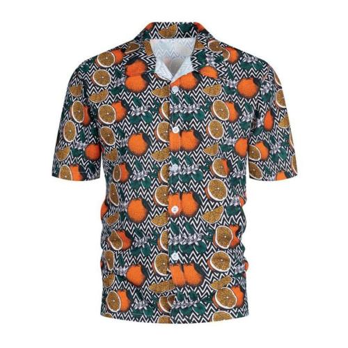 Casual plus size non-stretch orange batch printing short sleeve men shirt