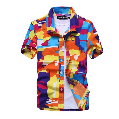 Casual plus size slight stretch batch print men shirts(no inside t-shirt)#2#