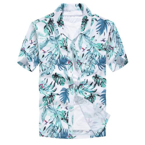 Casual plus size slight stretch leaf batch print men shirt(no inside t-shirt)