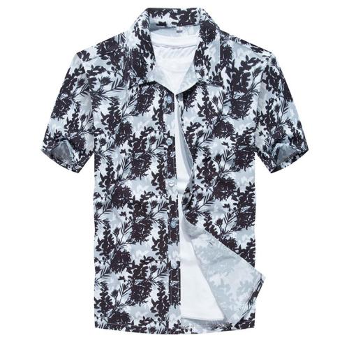 Casual plus size slight stretch plant printing men shirt(no inside t-shirt)#1#